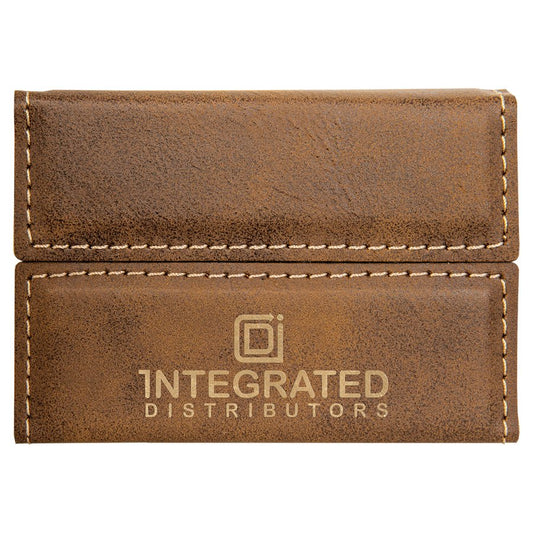 Personalized Rustic/Gold Leatherette Hard Business Card Case with Magnetic Closure - Leatherette
