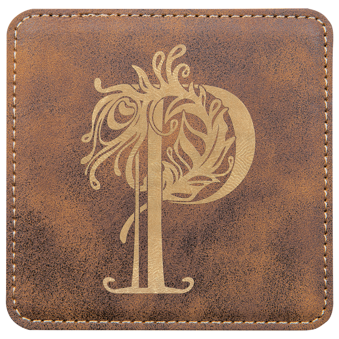 Custom Rustic/Gold Square Leatherette Coaster - Leatherette