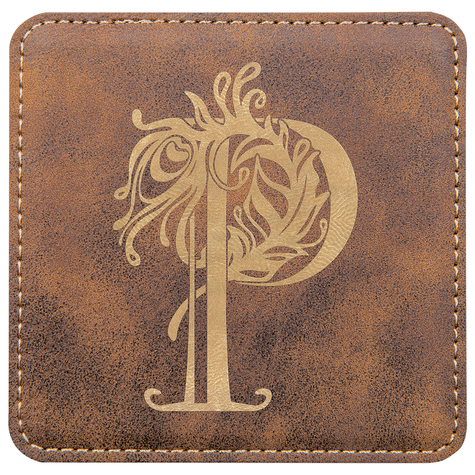 Custom Rustic/Gold Square Leatherette Coaster - Leatherette