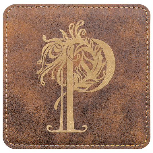 Custom Rustic/Gold Square Leatherette Coaster - Leatherette