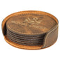 Custom Rustic/Gold Round Leatherette 6-Coaster Set - Leatherette