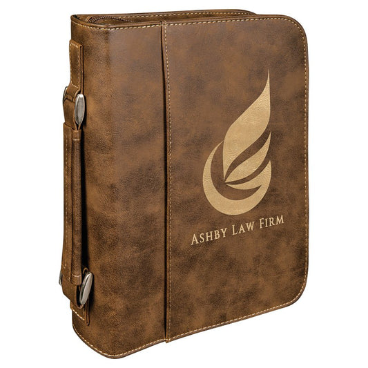 Personalized Rustic/Gold Leatherette Book/Bible Cover with Zipper - Leatherette
