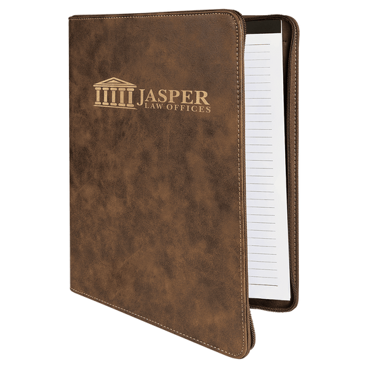 Personalized Rustic/Gold Leatherette Portfolio with Zipper - Leatherette