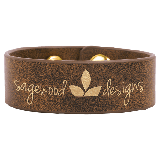 Personalized Rustic/Gold Leatherette Cuff Bracelet - Leatherette