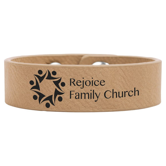 Personalized Light Brown Leatherette Youth Cuff Bracelet - Leatherette