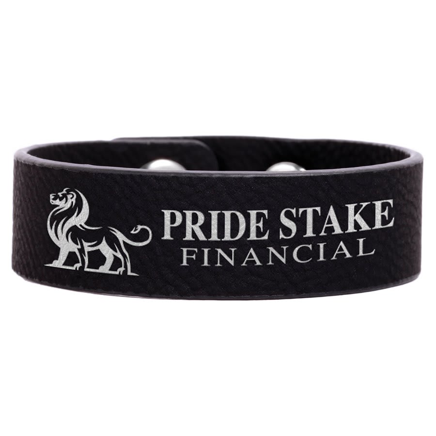 Personalized Black/Silver Leatherette Youth Cuff Bracelet - Leatherette
