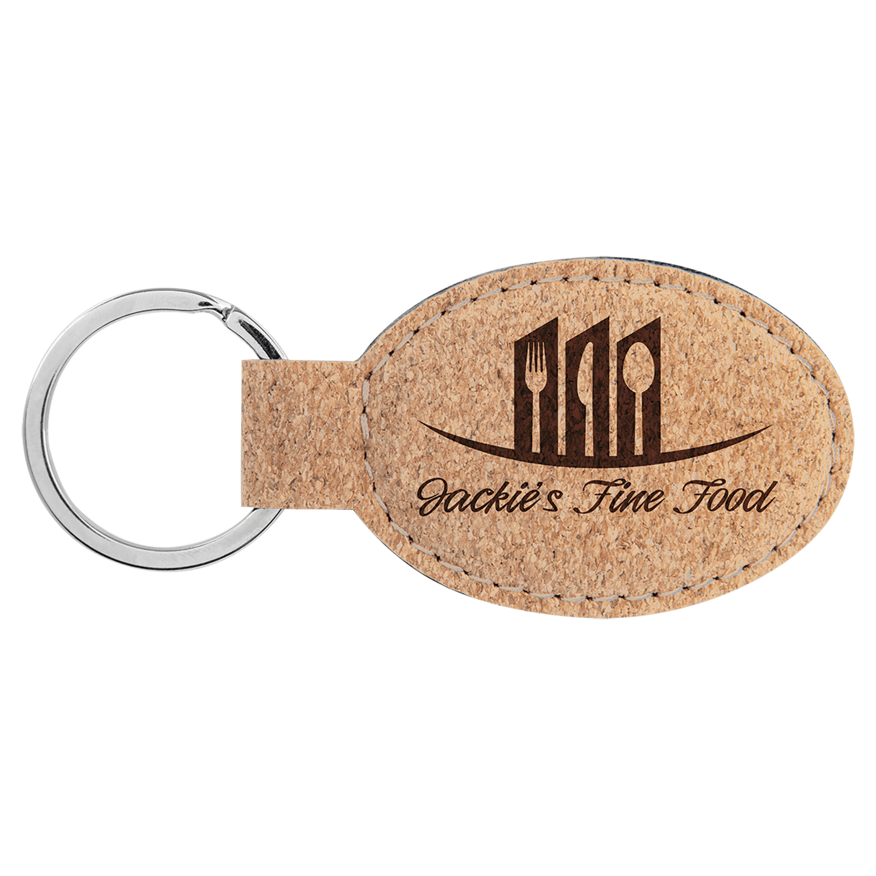 Cork Oval Personalized Keychain - Stainless Steel
