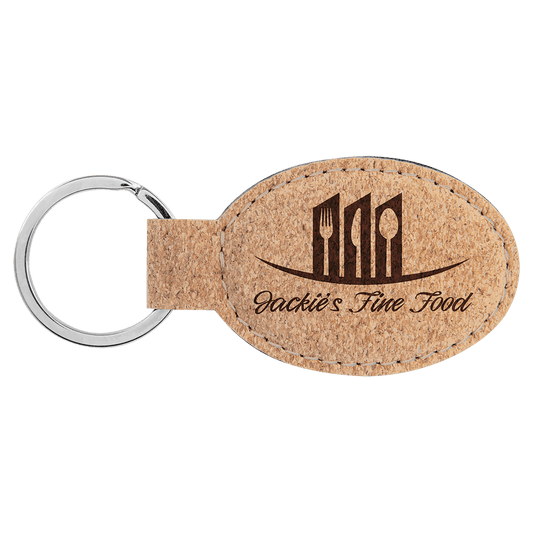 Cork Oval Personalized Keychain - Stainless Steel