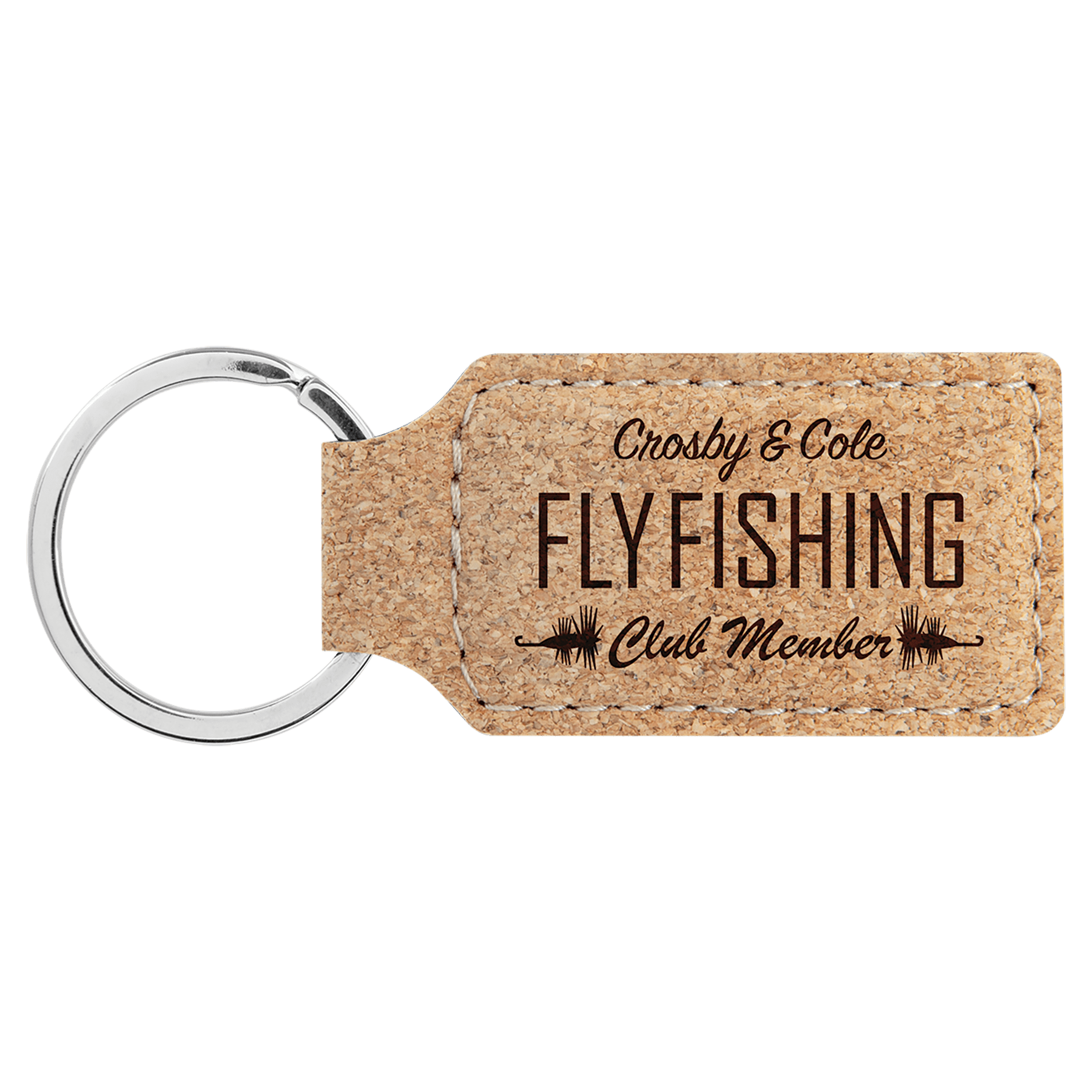 Cork Rectangle Personalized Keychain - Stainless Steel