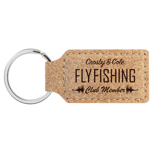 Cork Rectangle Personalized Keychain - Stainless Steel