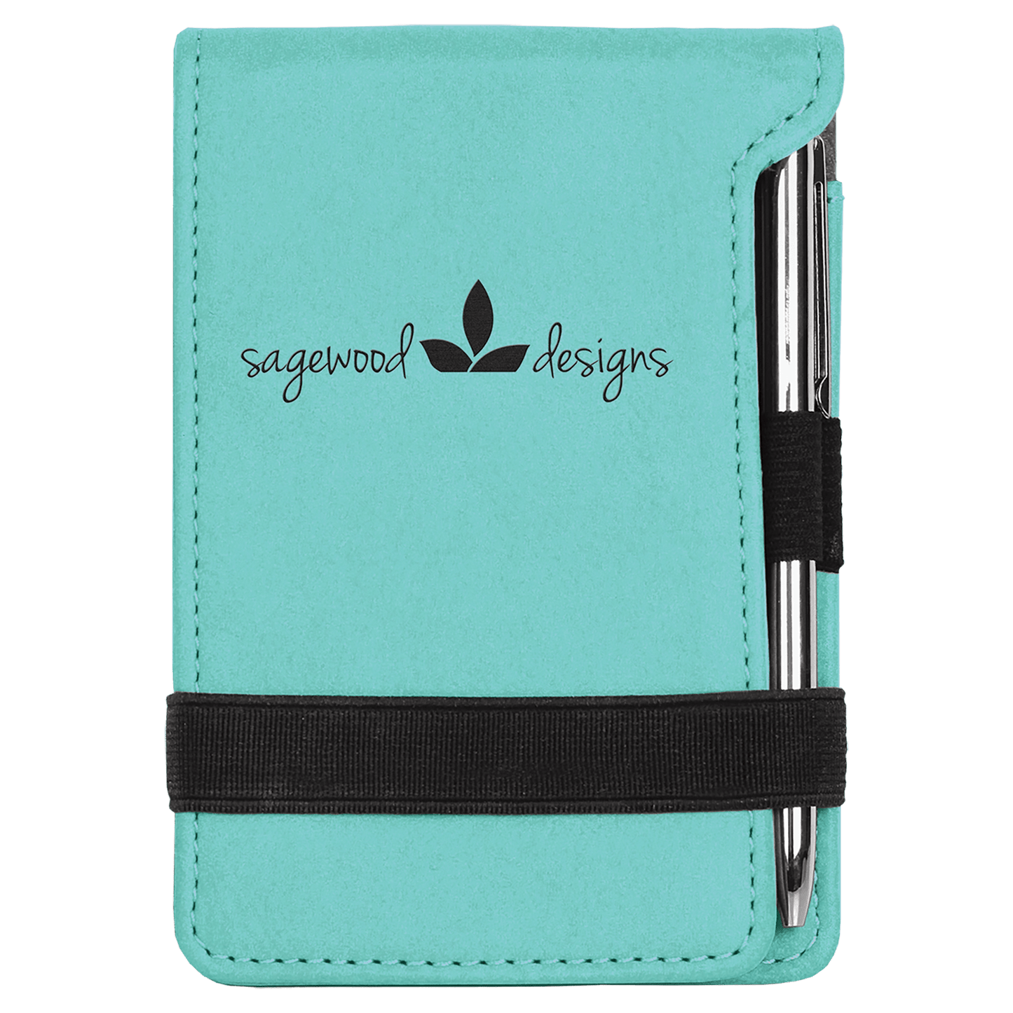 Personalized Teal Leatherette Mini Notepad with Pen - Leatherette