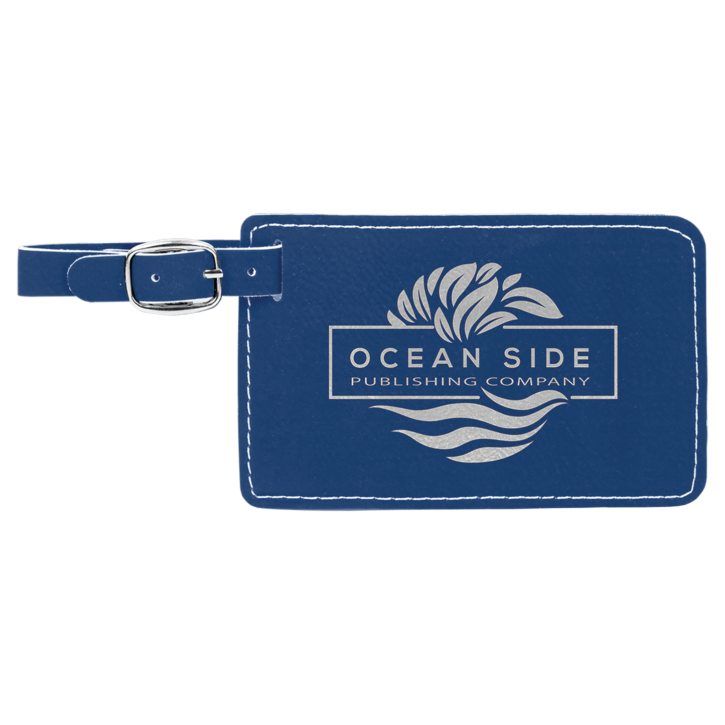 Personalized Blue/Silver Leatherette Luggage Tag - Leatherette