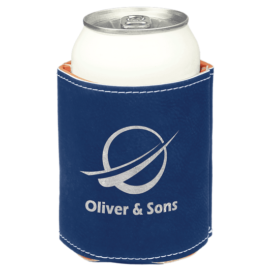 Custom Blue/Silver Leatherette Beverage Holder - Leatherette