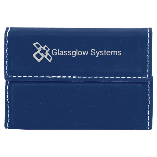 Personalized Blue/Silver Leatherette Hard Business Card Case with Magnetic Closure - Leatherette