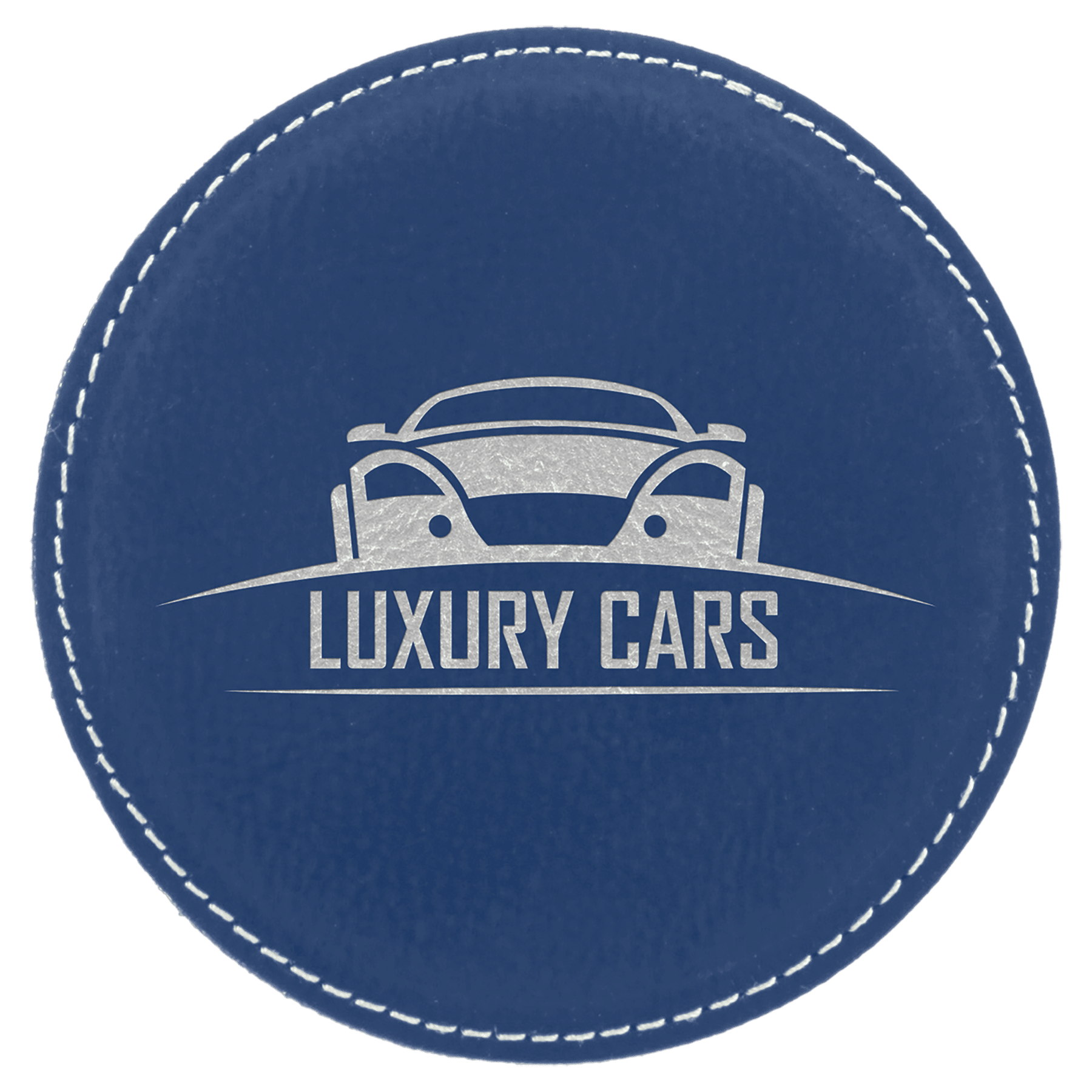 Custom Blue/Silver Round Leatherette Coaster - Leatherette