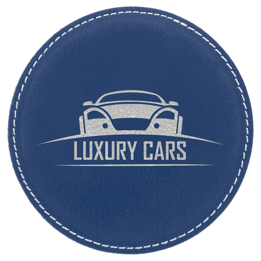Custom Blue/Silver Round Leatherette Coaster - Leatherette