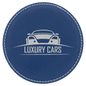 Custom Blue/Silver Round Leatherette Coaster - Leatherette