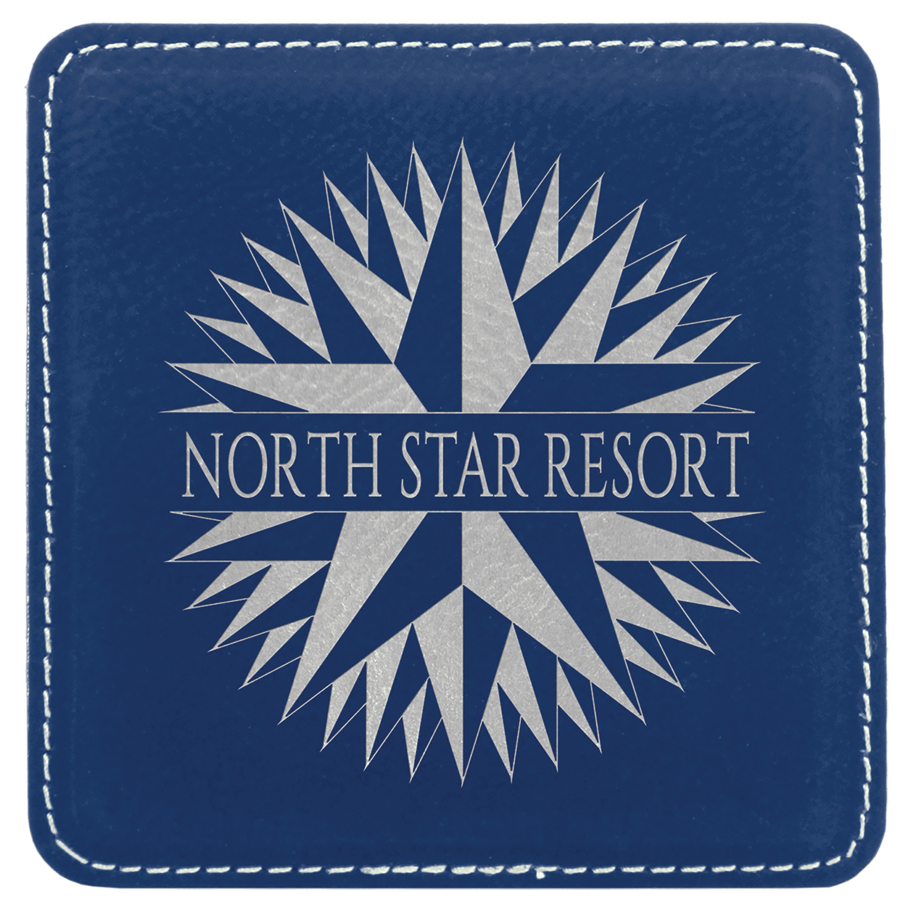 Custom Blue/Silver Square Leatherette Coaster - Leatherette