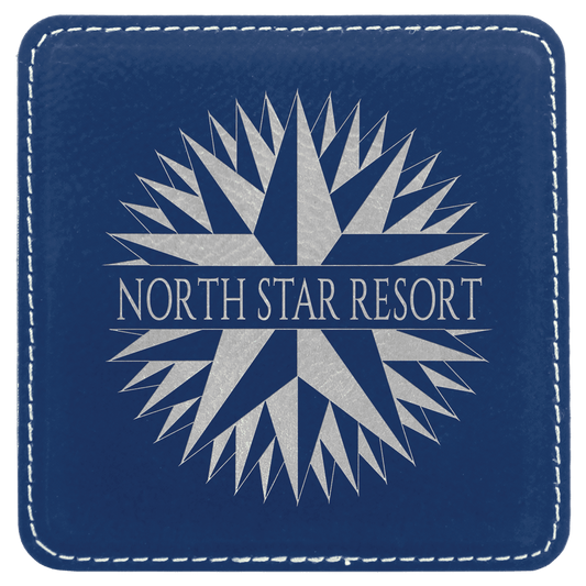 Custom Blue/Silver Square Leatherette Coaster - Leatherette