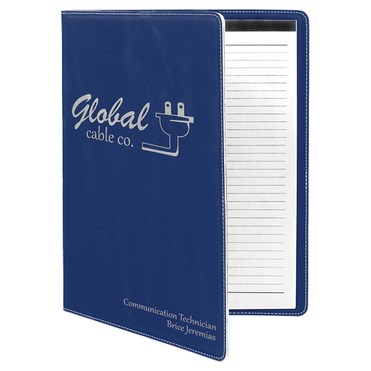 Personalized Blue/Silver Leatherette Portfolio - Leatherette