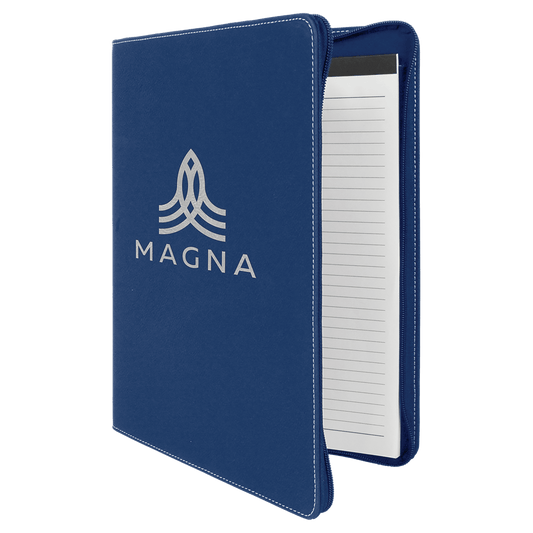 Personalized Blue/Silver Leatherette Portfolio with Zipper - Leatherette