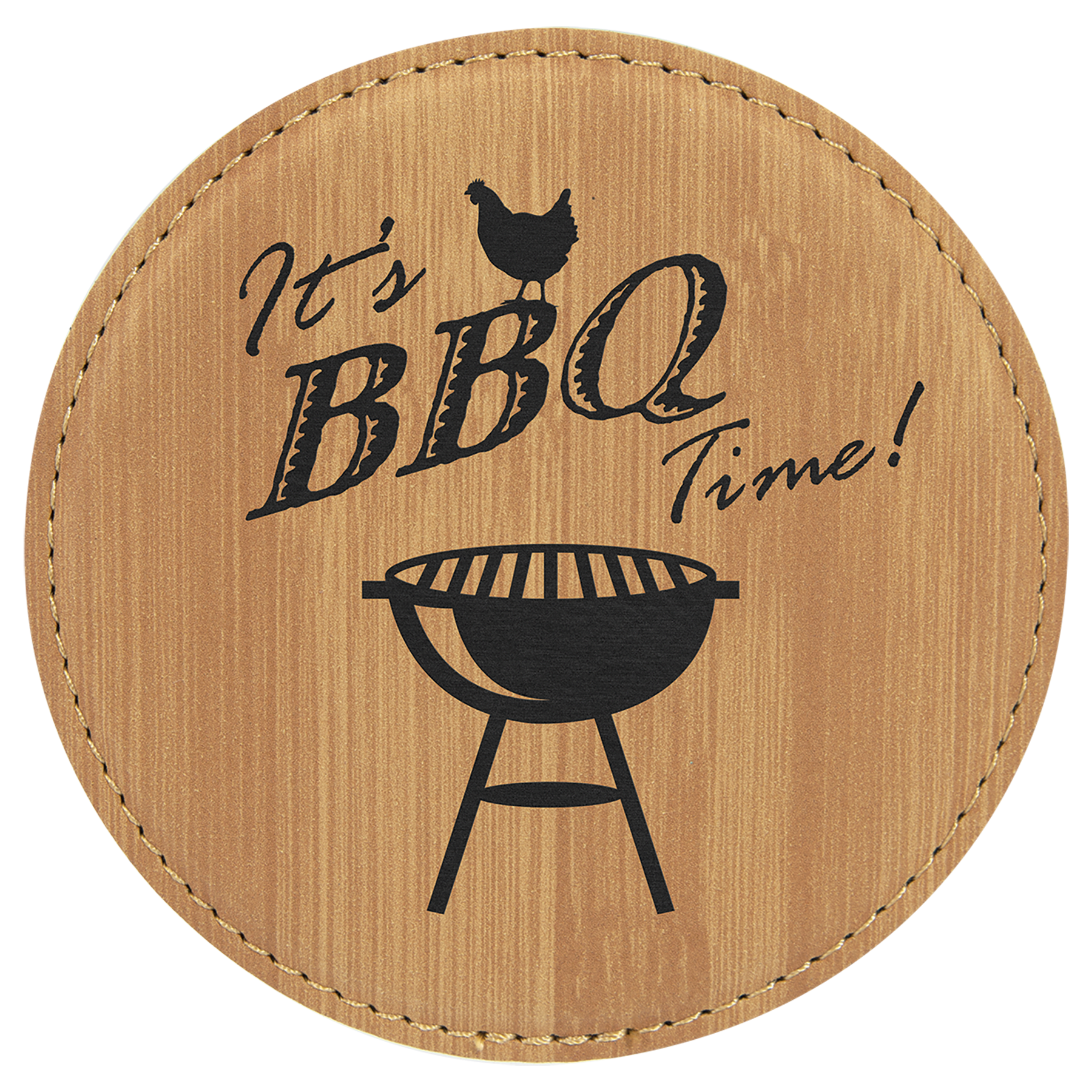 Custom Bamboo Leatherette Round Coaster - Leatherette