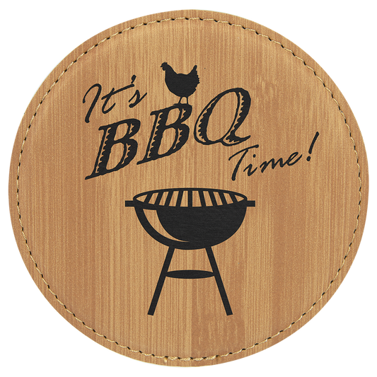 Custom Bamboo Leatherette Round Coaster - Leatherette