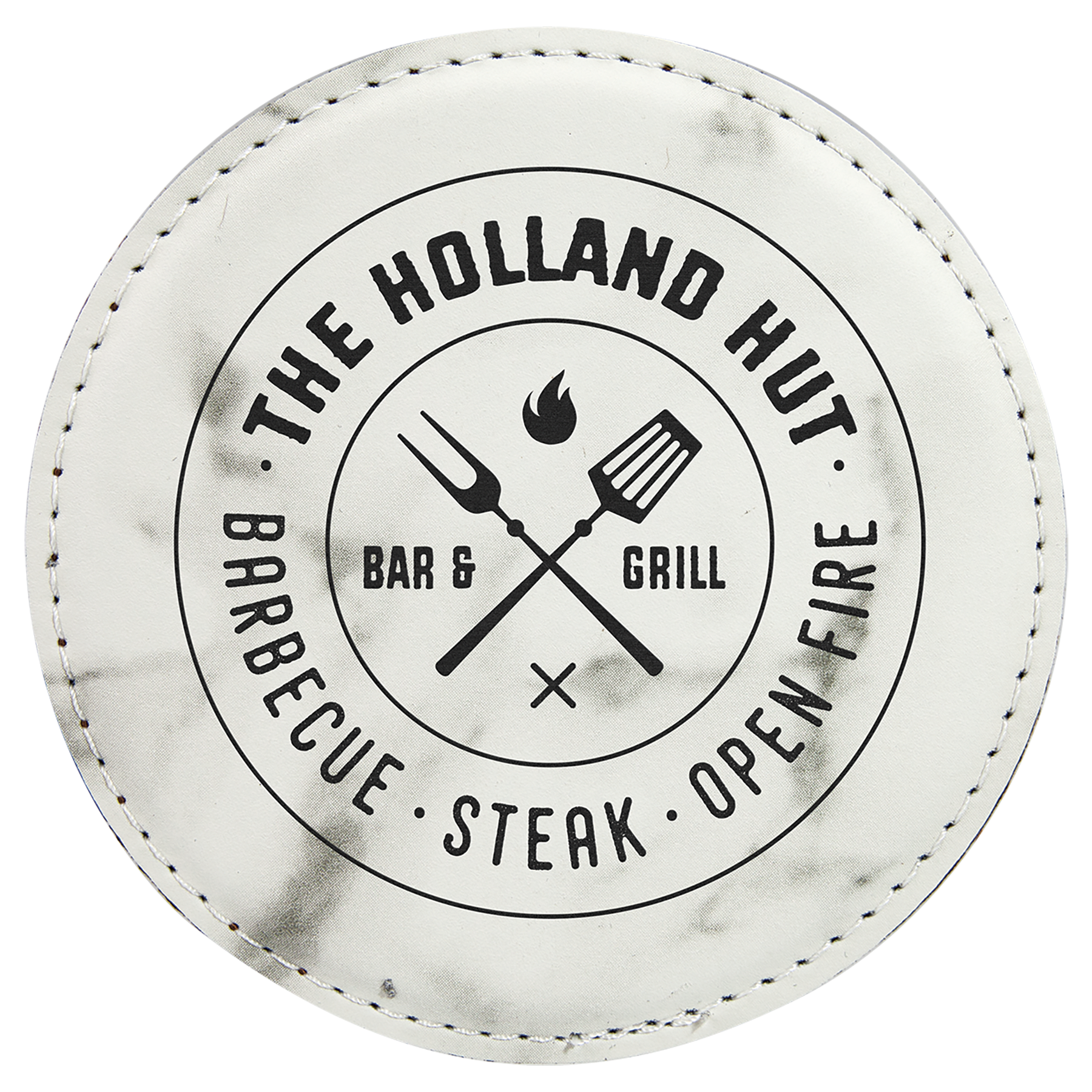 Custom White Marble Round Leatherette Coaster - Leatherette