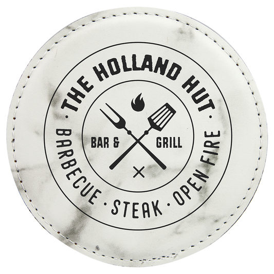 Custom White Marble Round Leatherette Coaster - Leatherette