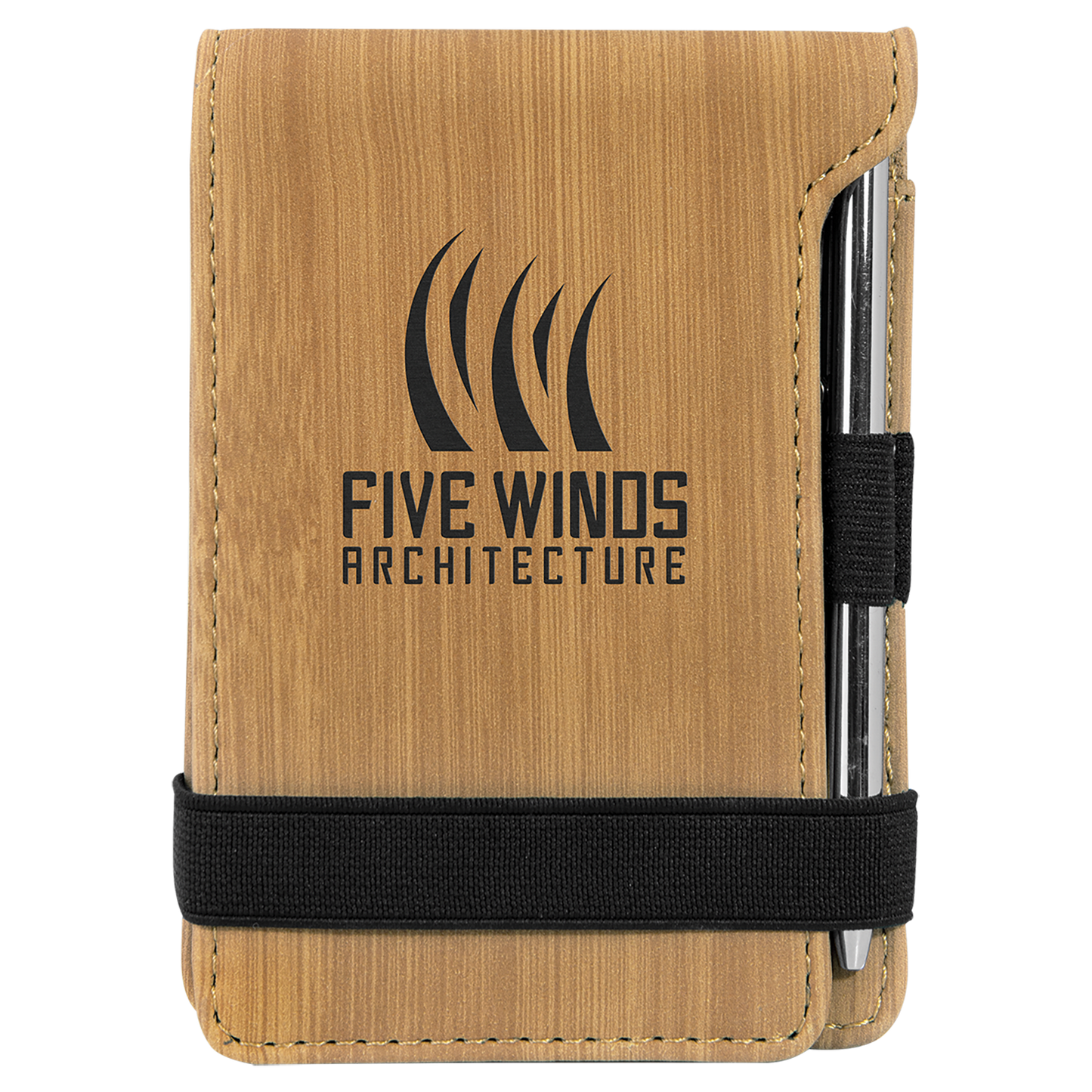 Personalized Bamboo Leatherette Mini Notepad with Pen - Leatherette