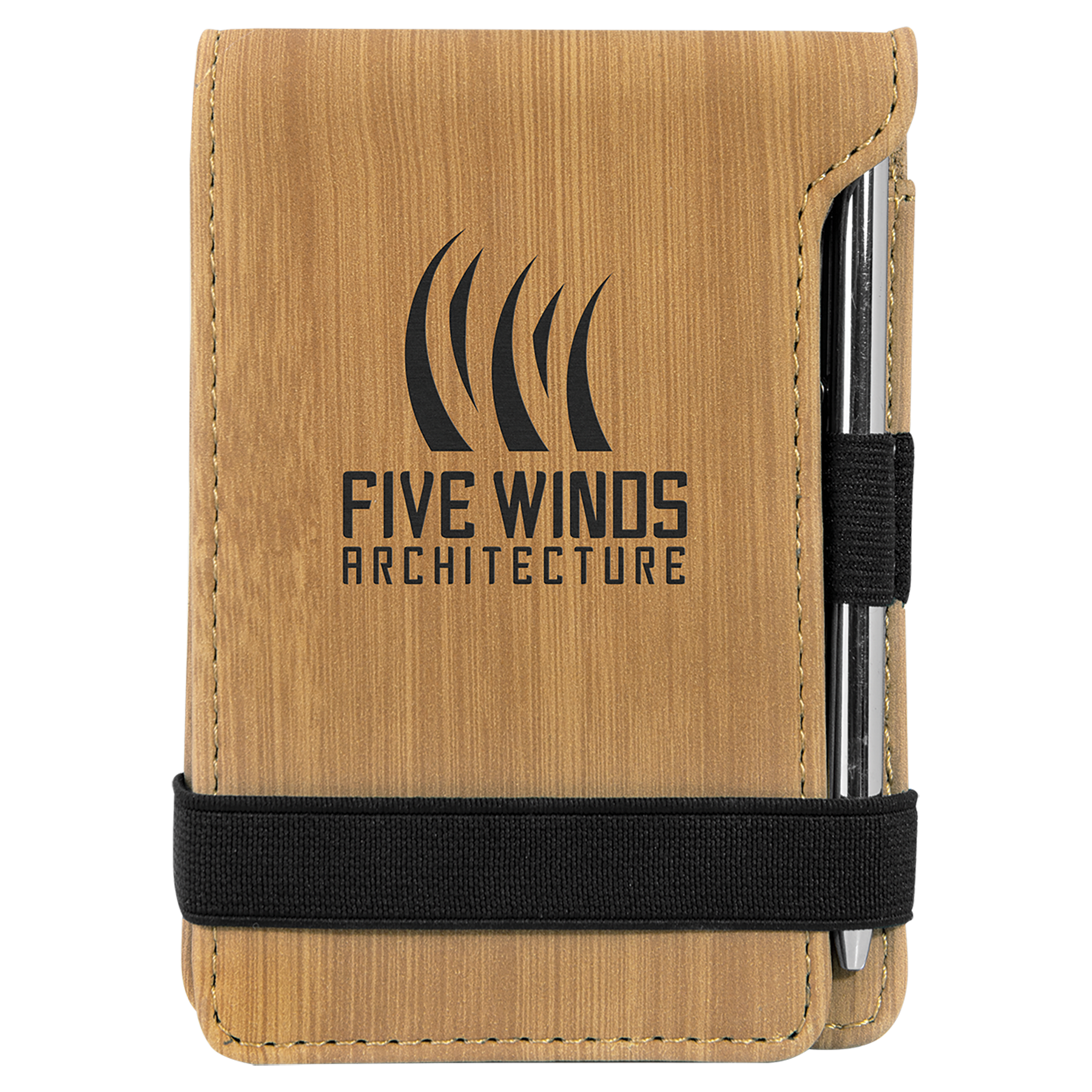 Personalized Bamboo Leatherette Mini Notepad with Pen - Leatherette