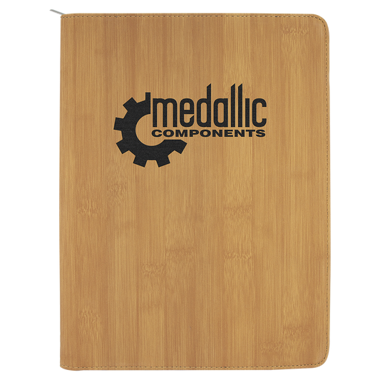 Personalized Bamboo Leatherette Portfolio with Zipper - Leatherette