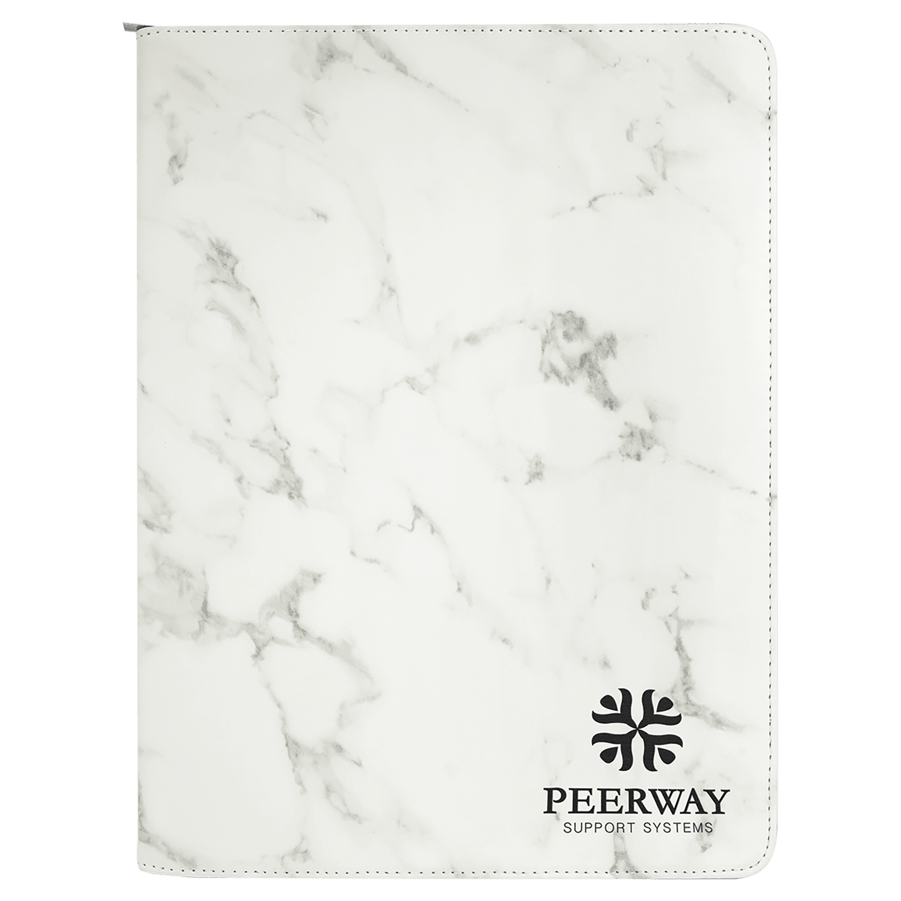 Personalized White Marble Leatherette Portfolio with Zipper - Leatherette