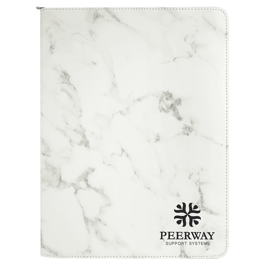 Personalized White Marble Leatherette Portfolio with Zipper - Leatherette