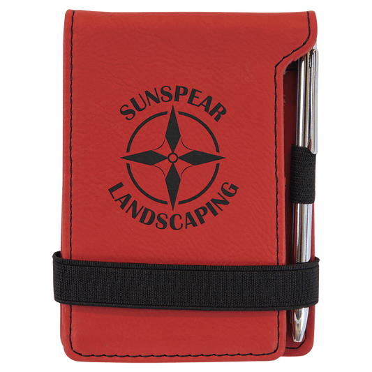 Personalized Red Leatherette Mini Notepad with Pen - Leatherette
