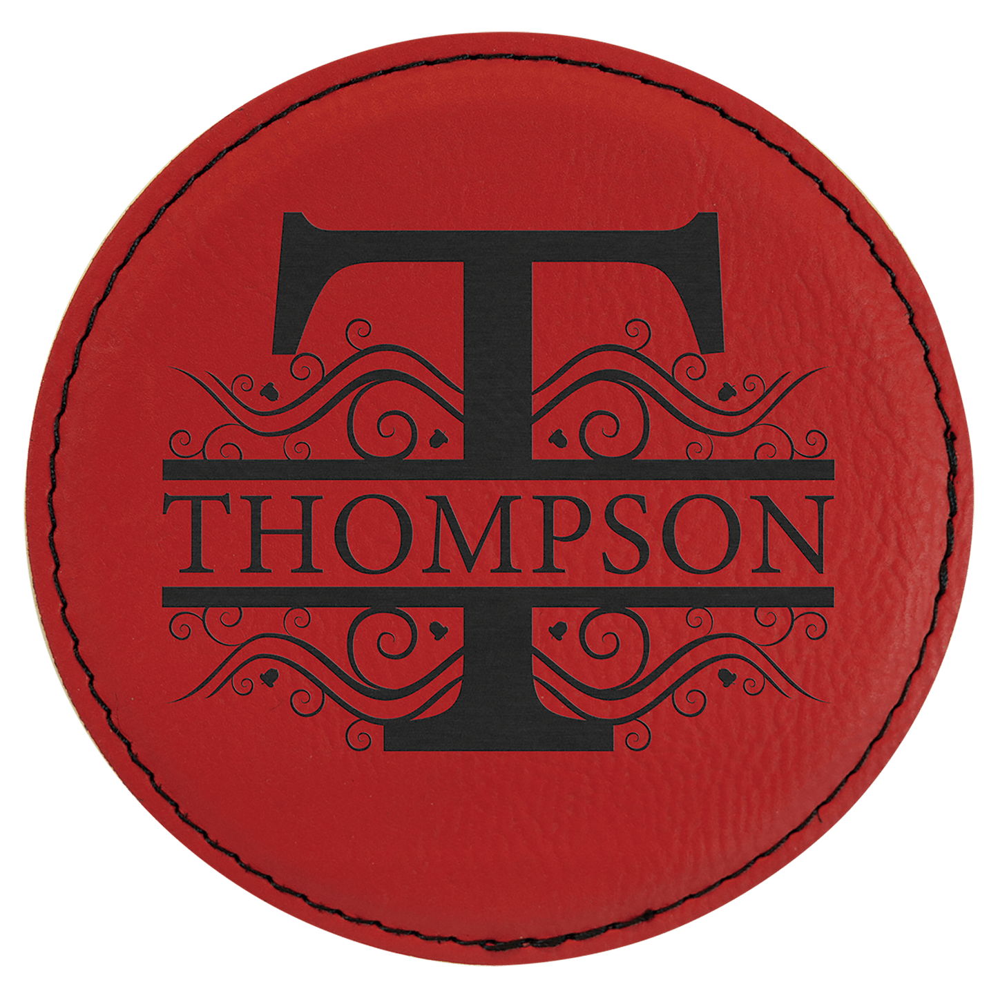 Custom Red Round Leatherette Coaster - Leatherette