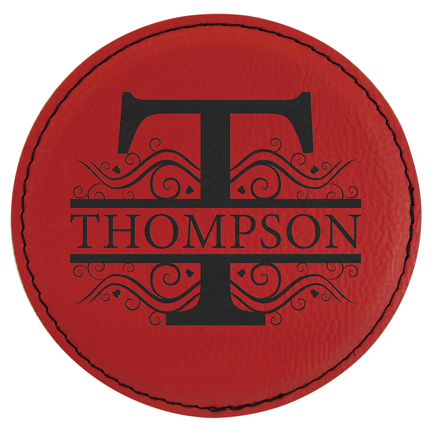 Custom Red Round Leatherette Coaster - Leatherette
