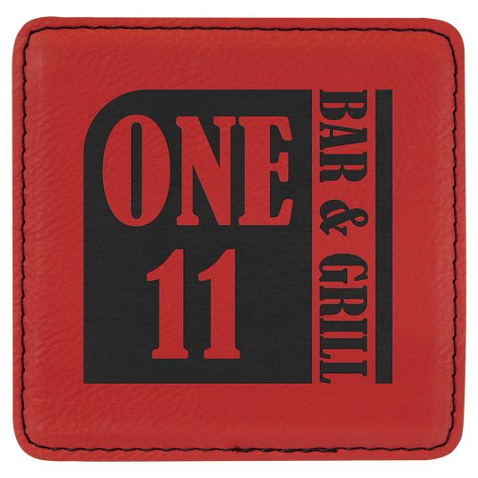 Custom Red Square Leatherette Coaster - Leatherette