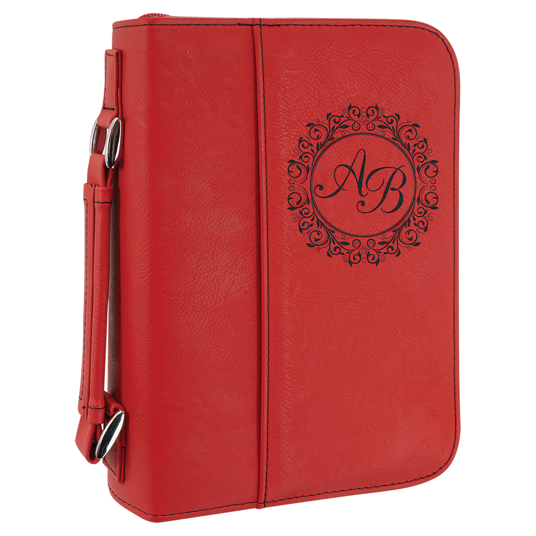 Personalized Red Leatherette Book/Bible Cover with Zipper - Leatherette