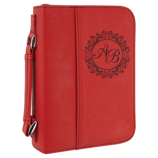 Personalized Red Leatherette Book/Bible Cover with Zipper - Leatherette