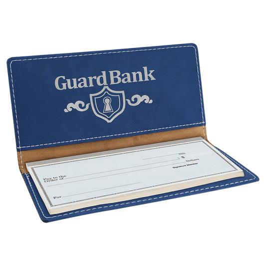 Personalized Blue/Silver Leatherette Checkbook Cover - Leatherette