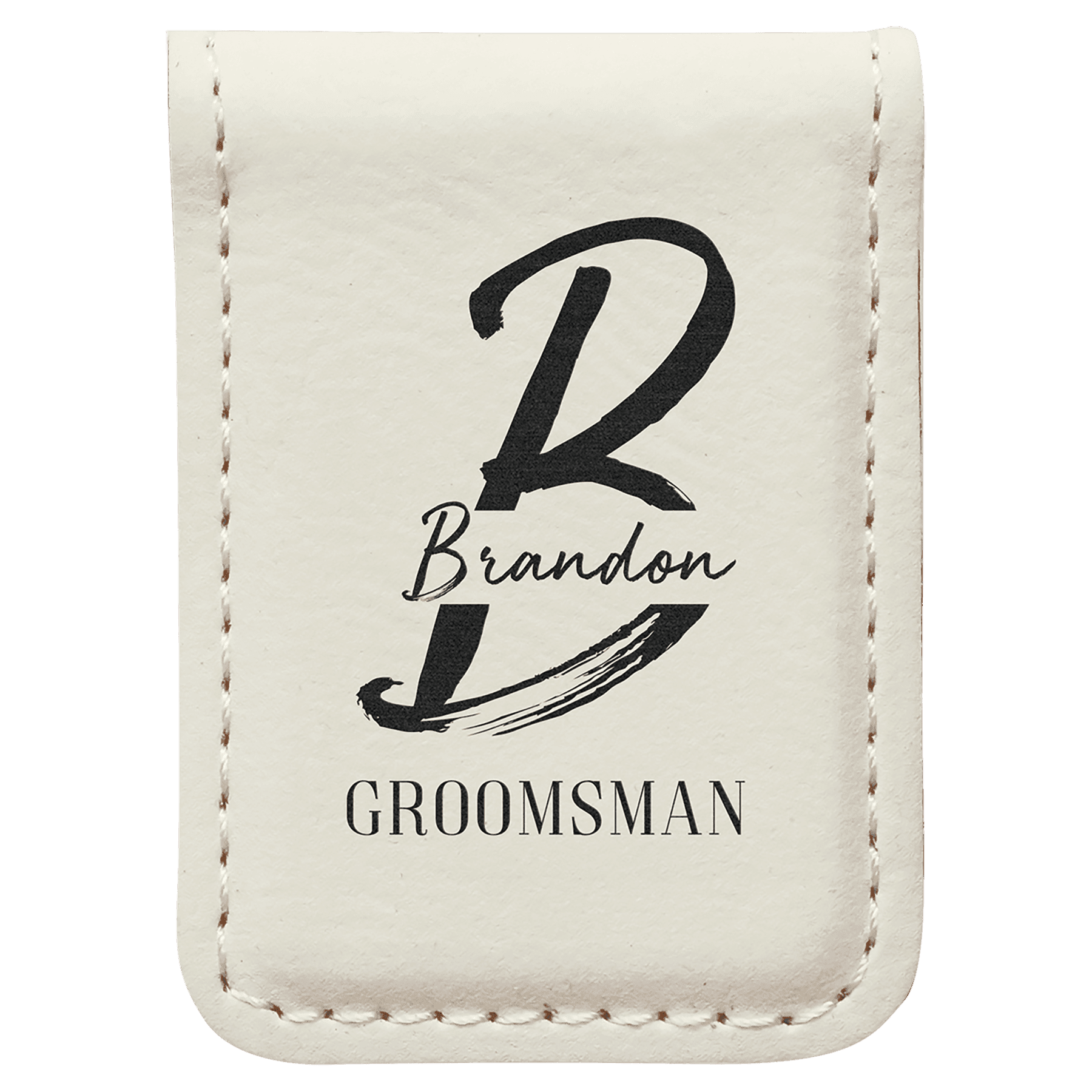 White Leatherette Engraved Money Clip - Leatherette