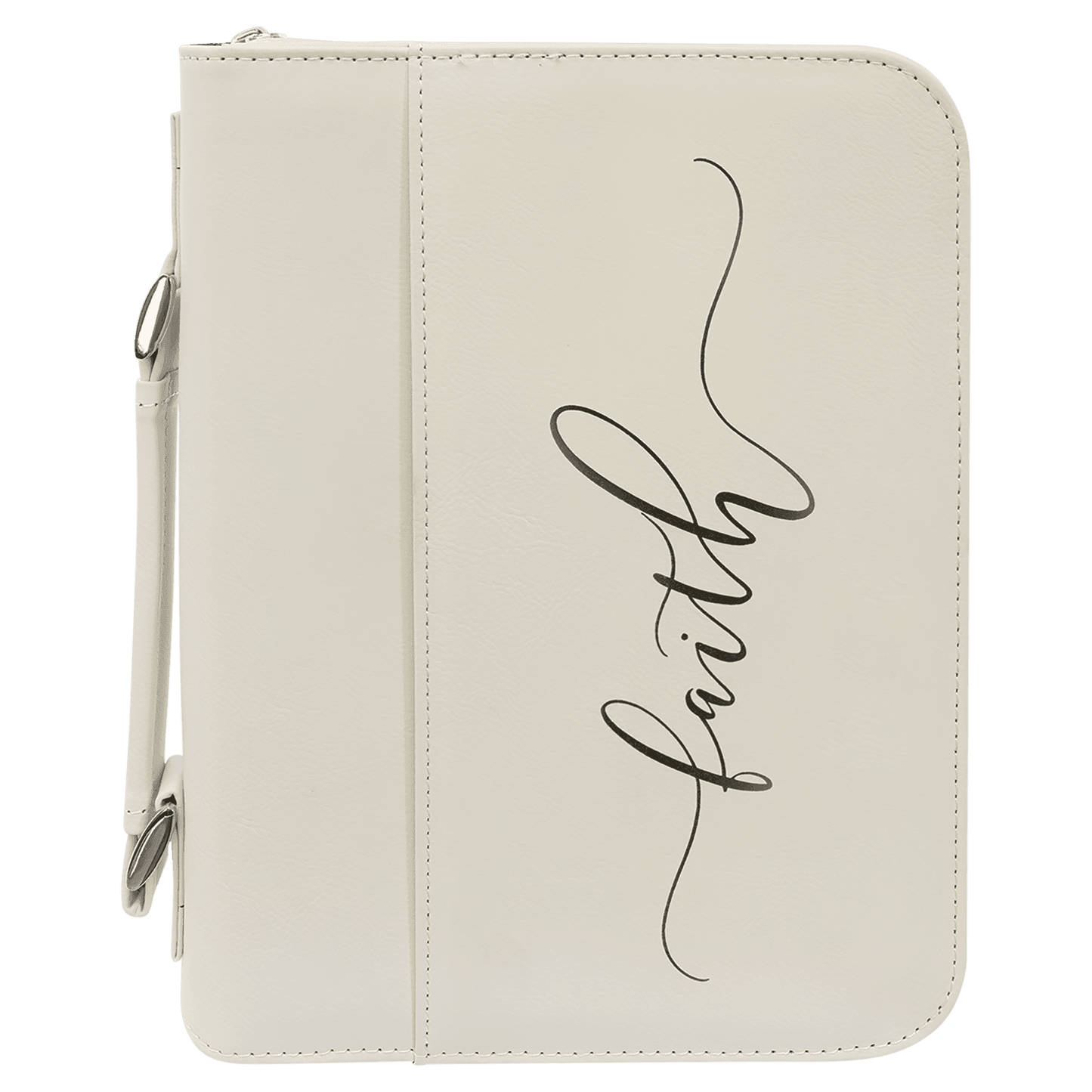 Personalized White Leatherette Book/Bible Cover with Zipper - Leatherette