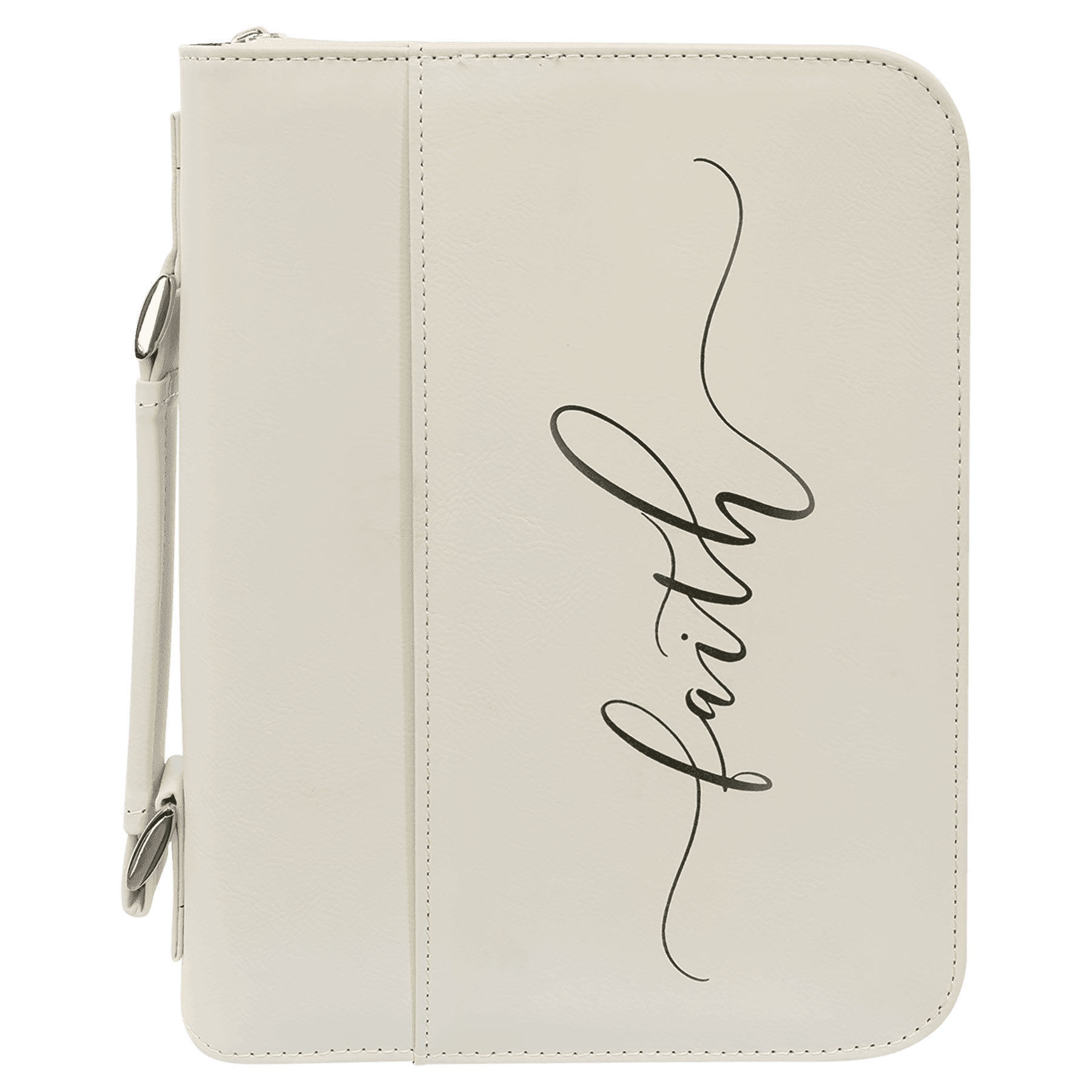 Personalized White Leatherette Book/Bible Cover with Zipper - Leatherette