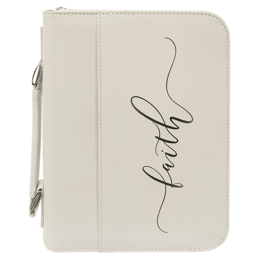 Personalized White Leatherette Book/Bible Cover with Zipper - Leatherette