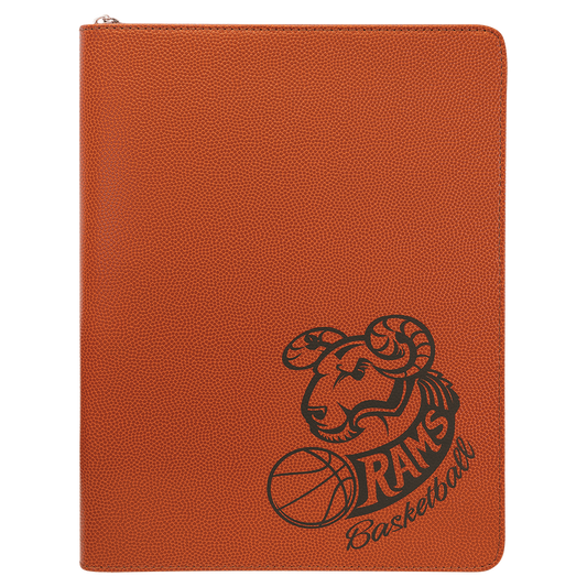 Personalized Basketball Leatherette Portfolio with Zipper and Notepad - Leatherette