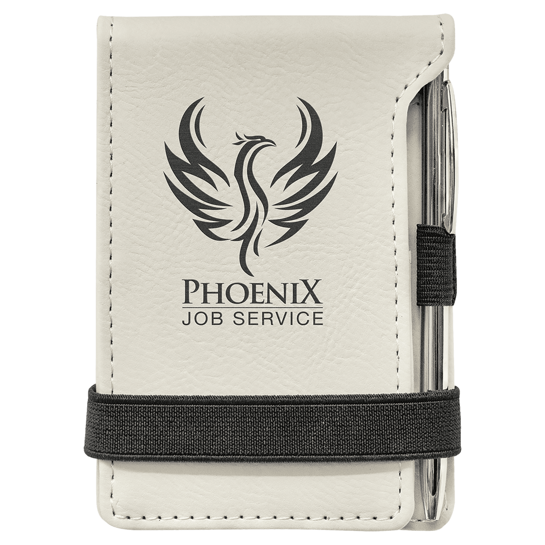 Personalized White Leatherette Mini Notepad with Pen - Leatherette