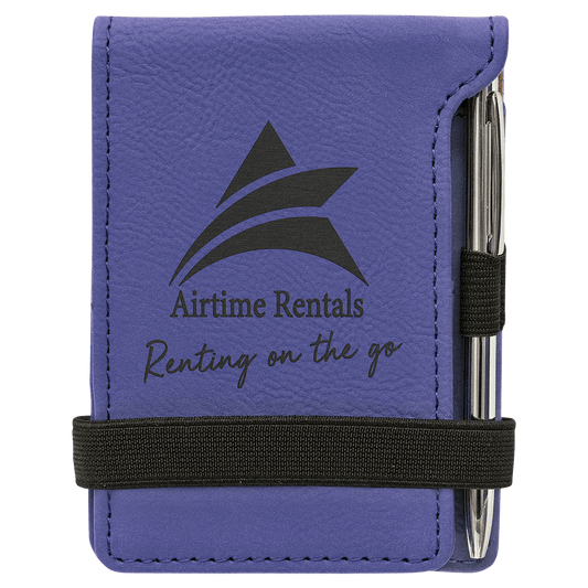 Personalized Purple Leatherette Mini Notepad with Pen - Leatherette
