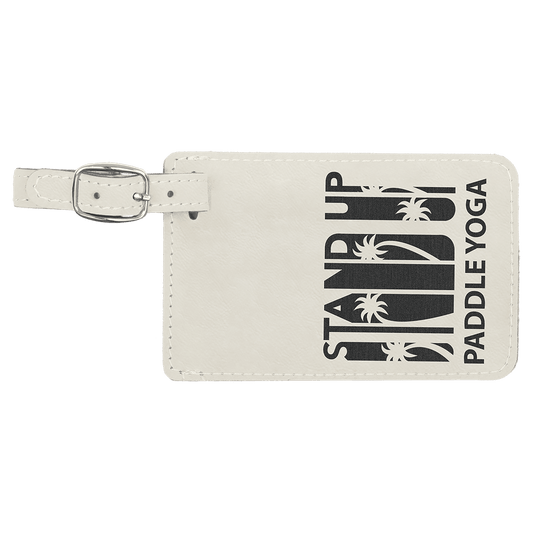 Personalized White Leatherette Luggage Tag - Leatherette