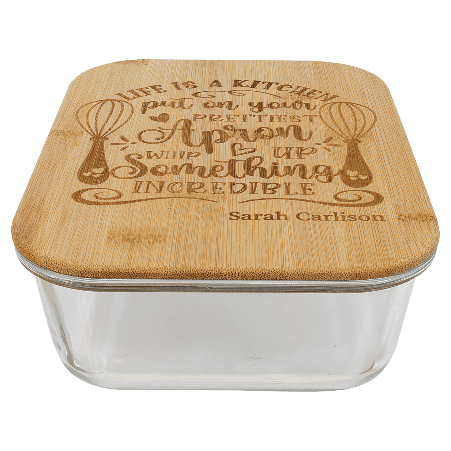 Rectangle Custom Engraved Glass Container with Bamboo Lid